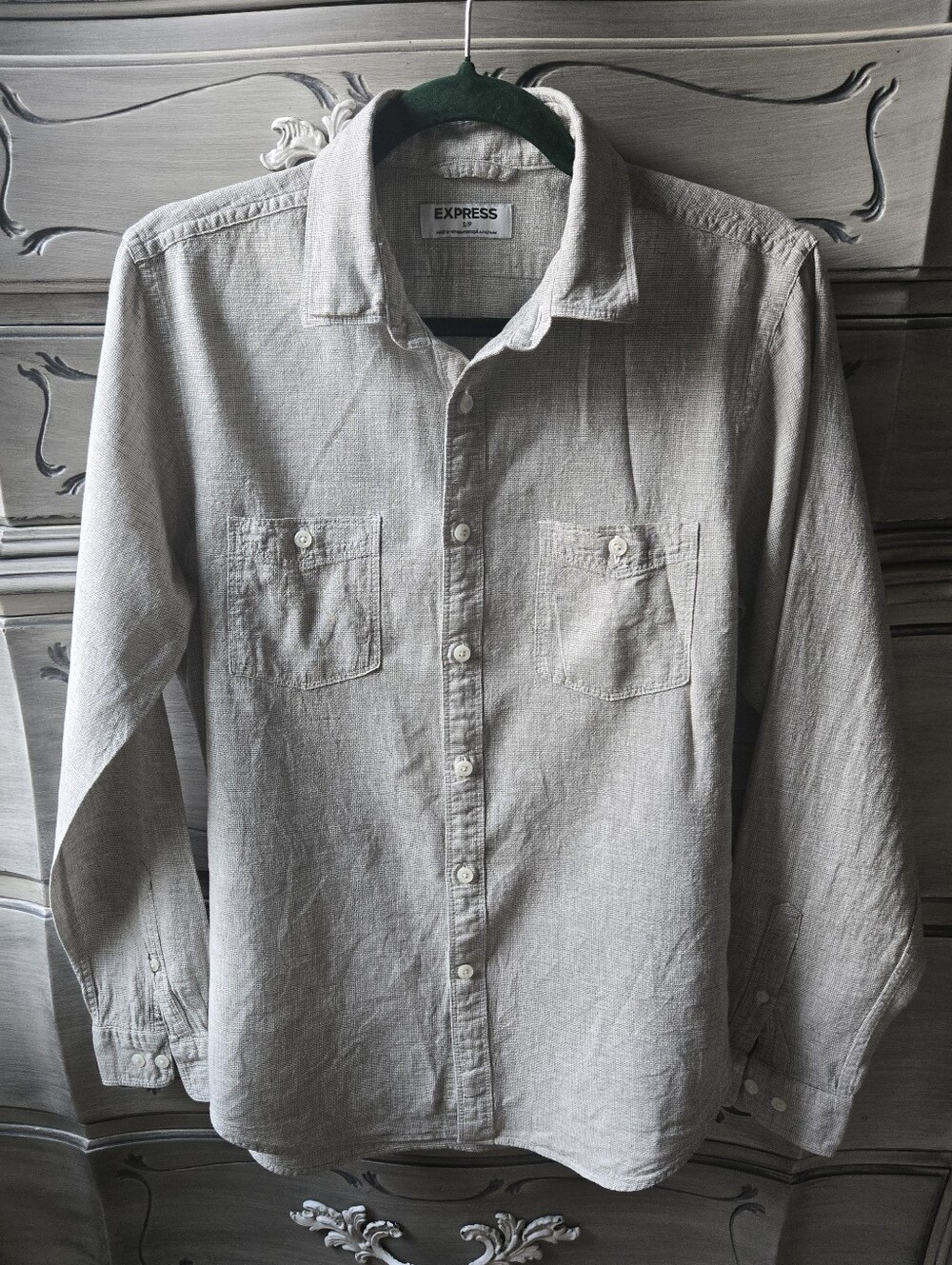 Express Men's Light Gray Casual Button-Down Shirt